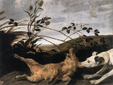  Snyders Peintre - Greyhound attraper un jeune sanglier Frans Snyders Chien